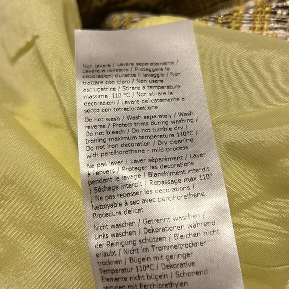 LIU JO Yellow Black Tweed Italian Couture Sustainable Fringe Mini Dress Sz: S - Picture 6 of 13